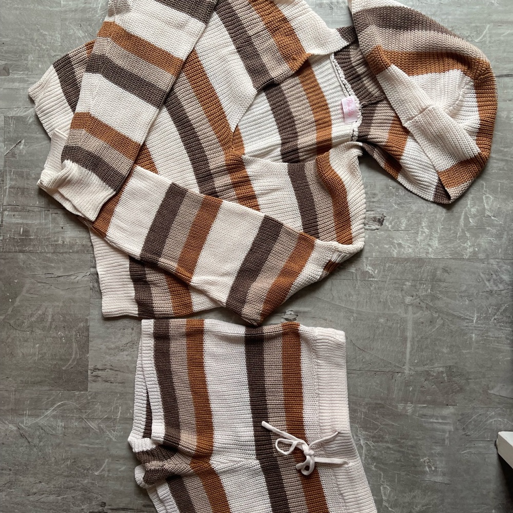 Pink Lily Kids Pajama Set - Brown and Cream Stripes
